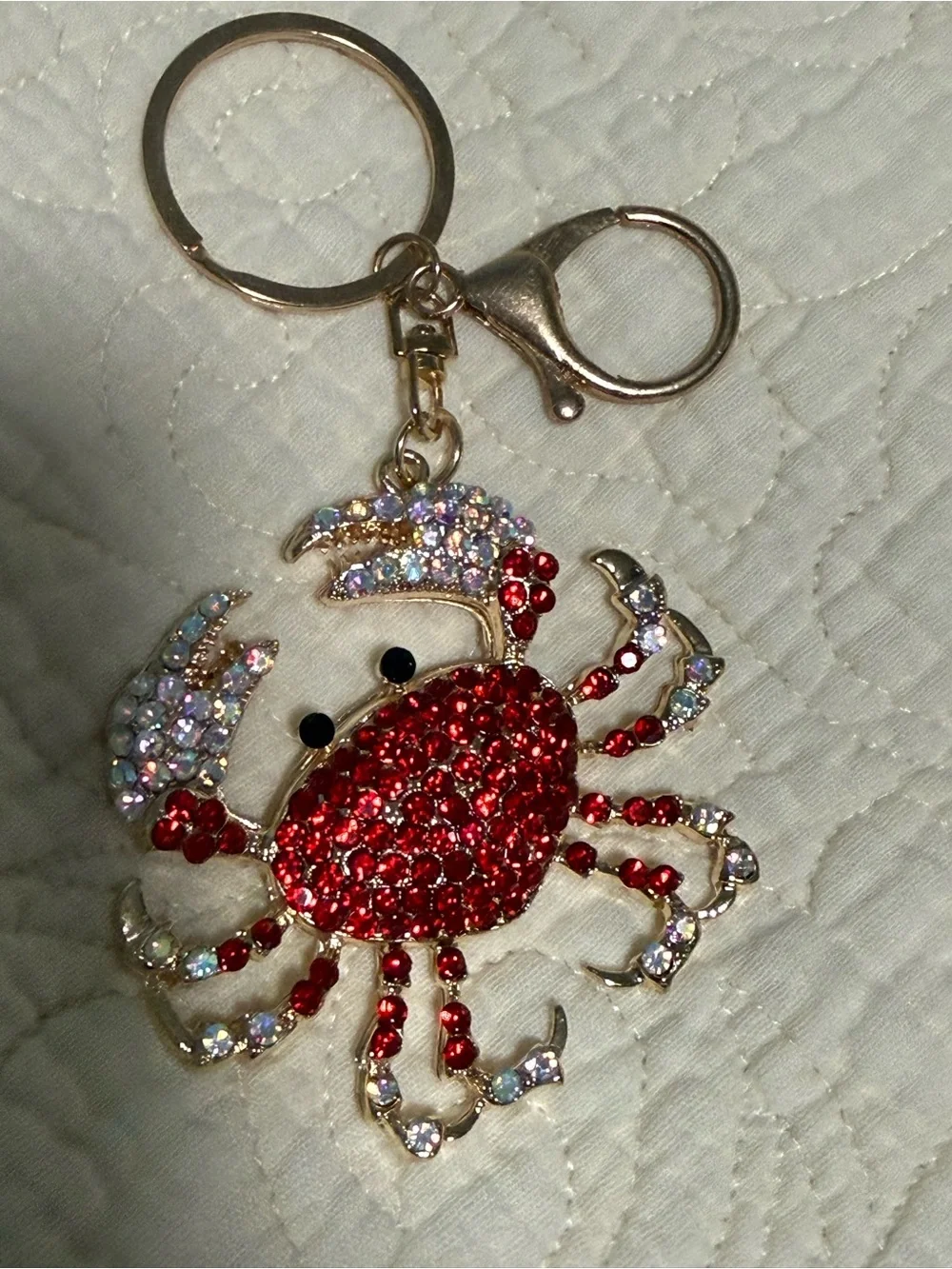 Rhinestone Crab Keychain - Red and rainbow Sparkle Accents! New